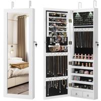 Hangende Sieradenkast 2-in-1 Spiegelkast met LED-verlichting & Lades Afsluitbare Wandkast Sieradenorganizer voor Wand-/Deurmontage