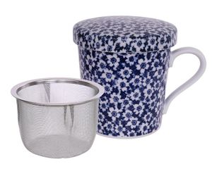 Blauw/Witte Theemok - The Oriental Shop Collectie - Met Roestvrij Stalen Zeef