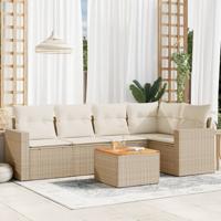 6-delige Loungeset met kussens poly rattan beige