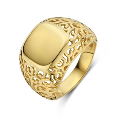 Stoere 14k Geelgouden Graveerring met 15mm Breedte