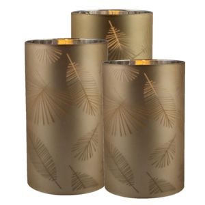 3x stuks luxe led kaarsen in goud bladeren glas H10 cm, H12,5 cm en H15cm