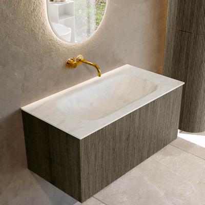 Badmeubel Mondiaz Kurve-Dlux | 90 cm cm | Meubelkleur Shadow | Wastafelkleur Opalo | Solid surface | Wasbak midden spoelbak | Zonder kraangat(en)