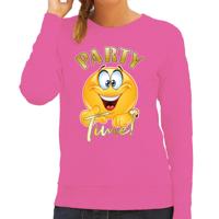 Verkleed sweater voor dames - party time emoji - roze - themafeesten/carnaval