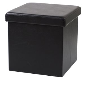 Poef Leather BOX - hocker - opbergbox - zwart - PU/mdf - 38 x 38 cm - opvouwbaar