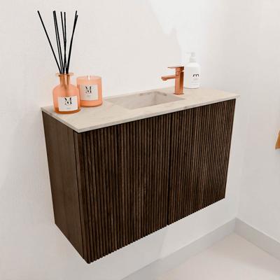 Toiletmeubel Mondiaz Joya Dlux | 60 cm | Meubelkleur Walnut | Faye wastafel Frappe Wasbak Midden | 1 kraangat