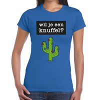 Wil je een Knuffel tekst t-shirt blauw dames