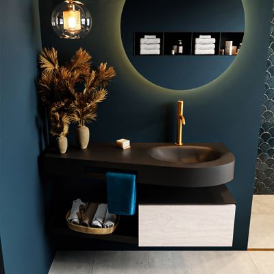 MONDIAZ RIVA 120cm badmeubel onderkast / planchet kleur Underlayment met 1 lade. Wastafel DULCET rechts 1 kraangat kleur Urban.