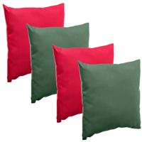 Bank/sier/tuin kussens voor binnen/buiten set 4x stuks rood/groen 40 x 40 cm - thumbnail