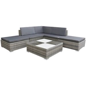 vidaXL 6-delige Loungeset met kussens poly rattan grijs