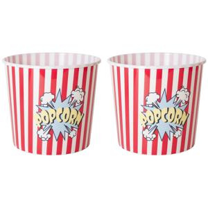 Popcorn bak - 2x - rood/wit - kunststof - D24 cm - 9 liter - herbruikbaar