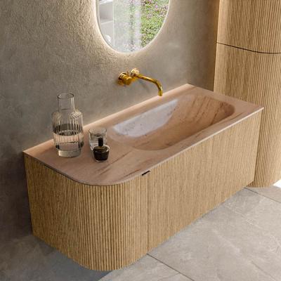 Badmeubel Mondiaz Kurve-Dlux | 105 cm | Meubelkleur Oak | Wastafelkleur Saba | Solid surface | Wasbak rechter zijde spoelbak | Zonder kraangat(en)