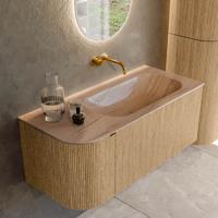 Badmeubel Mondiaz Kurve-Dlux | 105 cm | Meubelkleur Oak | Wastafelkleur Saba | Solid surface | Wasbak rechter zijde spoelbak | Zonder kraangat(en)