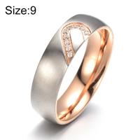 Mode Rhinestone liefde hart Splice paren ring fijne Titanium stalen ring voor mannen en vrouwen (goud met diamant US maat: 9)