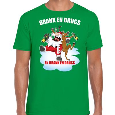 Fout Kerstshirt / outfit Drank en drugs groen voor heren Fout Kerstshirt / outfit Drank en drugs groen voor heren