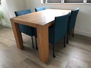 Set van 4 leren kuip eetkamerstoelen - met wieltjes - blauw leer - Echt leer, Modern, ontdek de vele Leersoorten en Kleuren bij ShopX