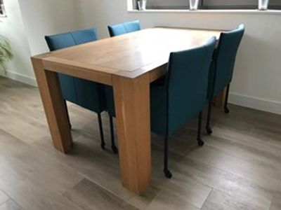 Set van 4 leren kuip eetkamerstoelen - met wieltjes - blauw leer - Echt leer, Modern, ontdek de vele Leersoorten en Kleuren bij ShopX