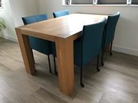Set van 4 leren kuip eetkamerstoelen - met wieltjes - blauw leer - Echt leer, Modern, ontdek de vele Leersoorten en Kleuren bij ShopX