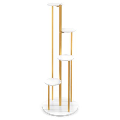 Metalen Plantenstandaard voor Binnen 125 cm Hoekstandaard voor Potplanten Decoratieve Plantenstandaard Natuur/Wit