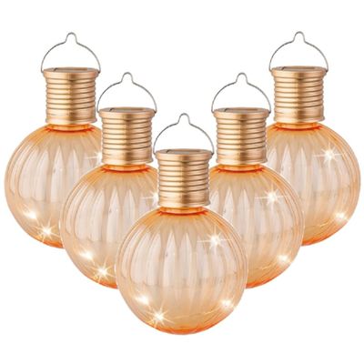 Lampion solar verlichting - 5x - oranje - 11 cm - LED