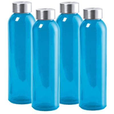 Waterfles/drinkfles AQUAMAN - 4x - glas - Blauw - met RVS dop - 500 ml - Sportfles - Bidon