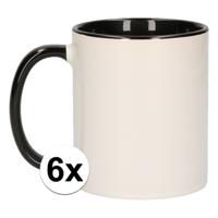 Koffiemok / thee beker - 6x - 300 ml - Wit/zwart - Cadeau mokken - keramiek