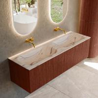 Badmeubel Mondiaz Kurve-Dlux | 150 cm | Meubelkleur Ruby | Wastafelkleur Nata | Solid surface | Wasbak beide zijden spoelbak | Zonder kraangat(en)