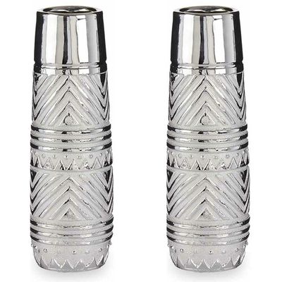 Bloemenvazen 2x stuks - zilver met modern luxe motief - 10 x 30 cm - keramiek Bloemenvazen 2x stuks - zilver met modern luxe motief - 10 x 30 cm - keramiek