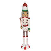 Notenkraker decoratie figuur/beeld - 10 x 9 x 55 cm - wit/rood/groen - hout - kerstbeeld - thumbnail