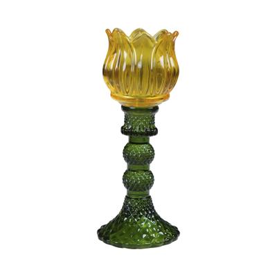 Theelichthouder Tulp glas geel 19cm