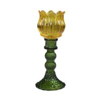 Theelichthouder Tulp glas geel 19cm