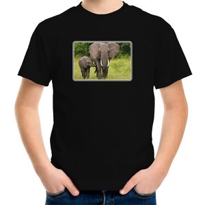 Dieren t-shirt met olifanten foto zwart voor kinderen