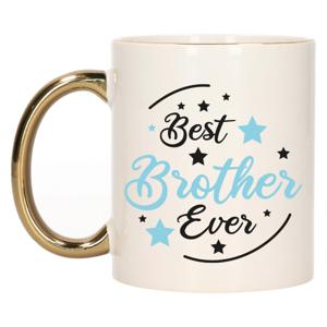 Cadeau koffie/thee mok voor broer - blauw met gouden oor - de beste - keramiek - 300 ml