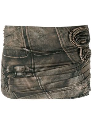 Blumarine minijupe ajustée à appliques fleurs - Marron