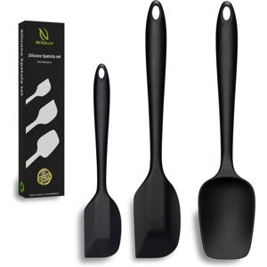 HI NATURE™ Spatel set 3 stuks - Spatel silicone set BPA vrij - Spatelset/Keukenspatel - Pannenlikker - Bakspaan-(Zwart)