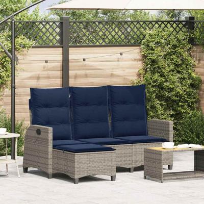 Verstelbare tuinbank met kussens L-vormig poly rattan grijs