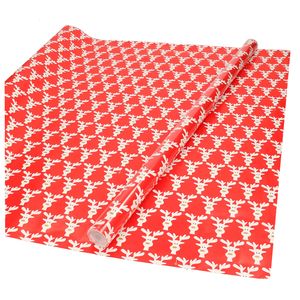 Kerst inpak/cadeaupapier - 3x stuks - 200 x 70 cm - rood met rendieren