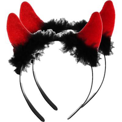Halloween duivel hoorntjes - 4x - diadeem - rood - met pluche - themafeesten Halloween duivel hoorntjes - 4x - diadeem - rood - met pluche - themafeesten