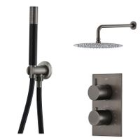 Regendouche set SaniClear Iron Pro | Inbouw | Thermostaatkraan | 2-weg | Rond | Gunmetal