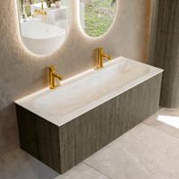 Badmeubel Mondiaz Kurve-Dlux | 120 cm cm | Meubelkleur Shadow | Wastafelkleur Ostra | Solid surface | Wasbak midden spoelbak | 2 kraangaten