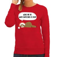 Luiaard Kerstsweater - Wake me up when christmas is over - rood - voor dames