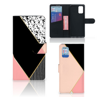 Samsung Galaxy A02s | M02s Book Case Zwart Roze Vormen - thumbnail