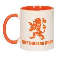 Hup Holland hup met leeuw mok/ beker oranje wit 300 ml