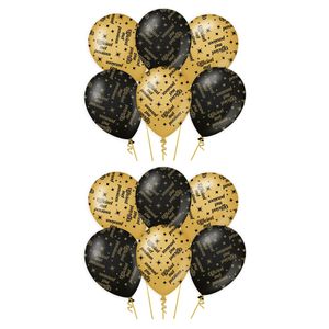 12x stuks luxe pensioen feest/party ballonnen - goud/zwart - latex - ca 30 cm