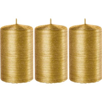 3x Gouden cilinderkaarsen/stompkaarsen 6 x 10 cm 25 branduren