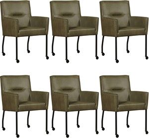 Set van 6 Olijfgroene leren moderne eetkamerstoelen Lucky - Granada leer Moss (olijfgroen leer)