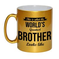 Worlds Greatest Brother cadeau mok / beker goudglanzend 330 ml - feest mokken - thumbnail