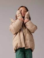 Halflange gewatteerde donsjas voor meisjes met afneembare wanten cappuccino