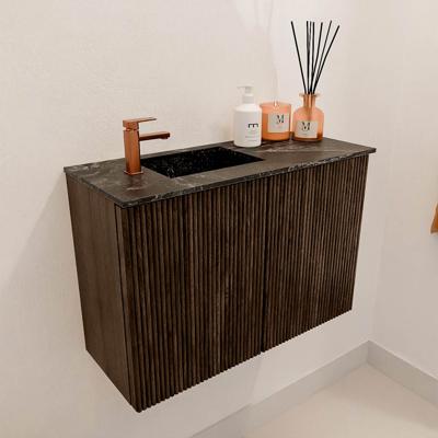 Toiletmeubel Mondiaz Joya Dlux | 60 cm | Meubelkleur Walnut | Faye wastafel Lava Wasbak Links | 1 kraangat