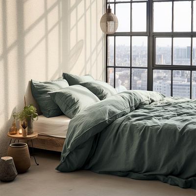 Dekbedovertrek Katoen - Tweepersoons (200x200 cm) - Groen Katoen - Dessin: Effen - Manilla - Dekbed-Discounter.nl