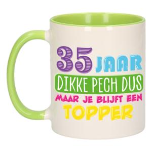 Verjaardag cadeau mok 35 jaar - groen - dikke pech dus - 300 ml - keramiek